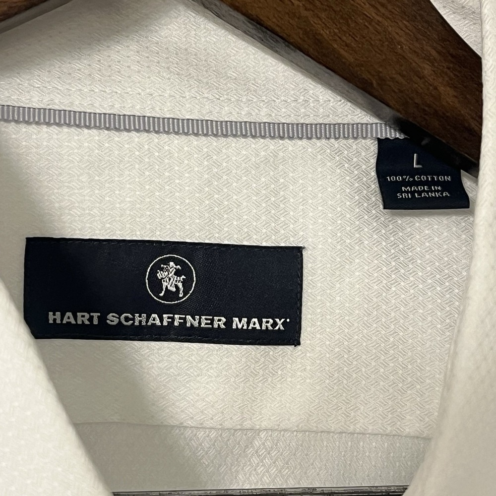 NEW Hart Schaffner Marx Mens Large Long Sleeve Button Up Down Dress Shirt White‎ - Picture 3 of 5